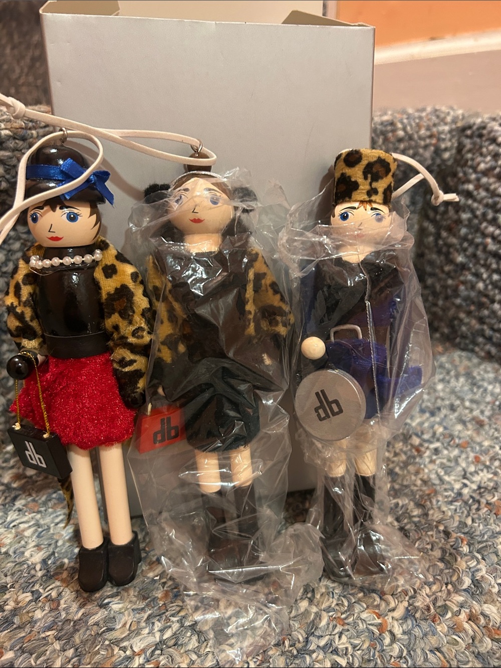 Leopard Print Wooden Doll Ornament Trio - Red, Black, Leopard